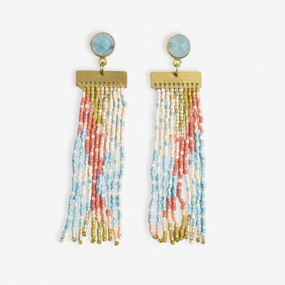 Lilah Semi-Precious Stone Post With Organic Shapes Beaded Fringe Earrings Amalfi