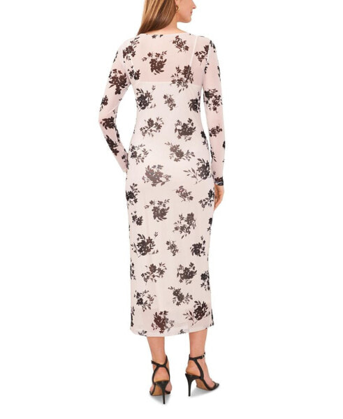 Women's Floral Printed Long Sleeve Midi Dress