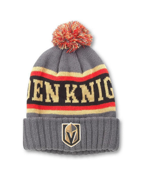 Men's Charcoal, Black Vegas Golden Knights Pillow Line Cuffed Knit Hat with Pom
