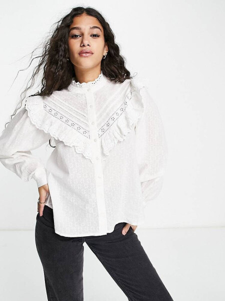 Miss Selfridge frill yoke victoriana shirt in ivory