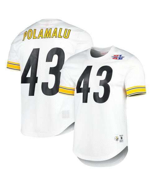 Men's Troy Polamalu White Pittsburgh Steelers Retired Player Name and Number Mesh Top