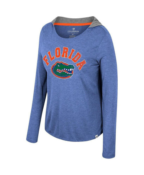 Women's Royal Florida Gators Distressed Heather Long Sleeve Hoodie T-shirt