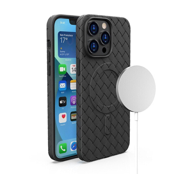 Чехол для iPhone 14 Pro Hurtel Woven Case с плетением MagSafe черный