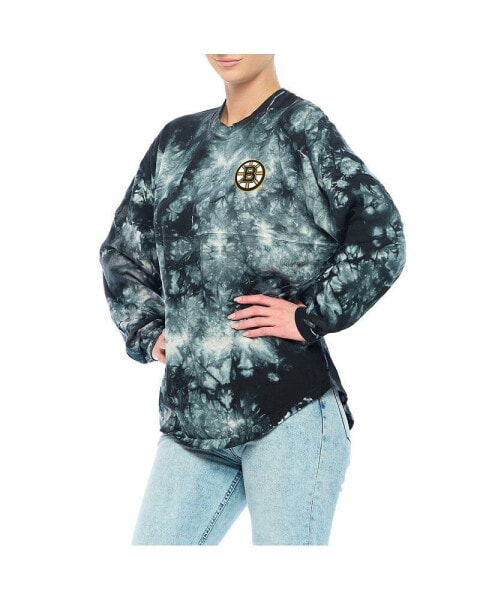 Women's Black Boston Bruins Crystal-Dye Long Sleeve T-shirt