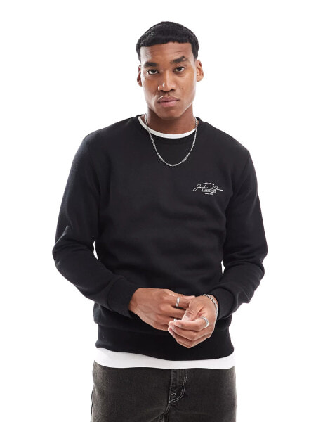 Jack & Jones script logo crew neck sweatshirt in black