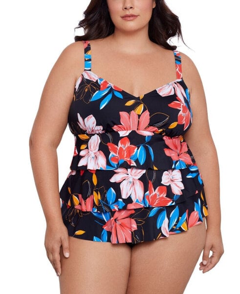 Plus Size Tiered Floral-Print One Piece, Created for Macy's