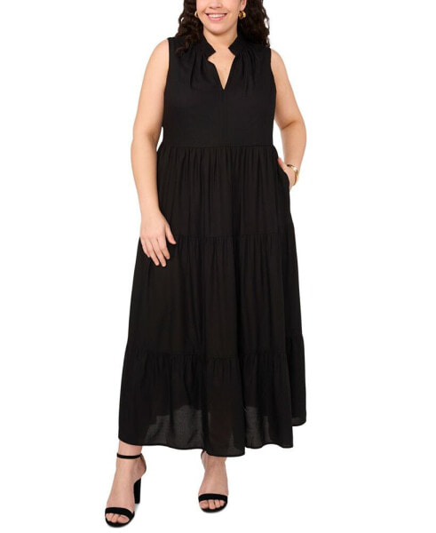 Plus Size Split-Neck Sleeveless Maxi Dress