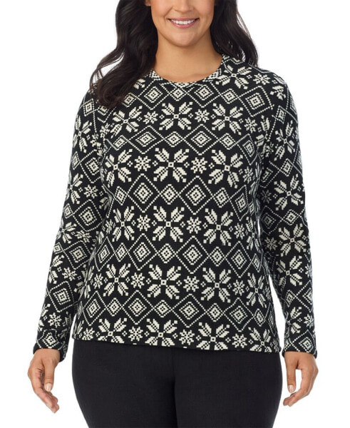 Plus Size Fleecewear Long-Sleeve Crewneck Top