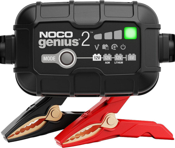 NOCO We present: GENIUS2, A fully automatic and intelligent charger with 2 amps charging power for 6 V and 12 V batteries.