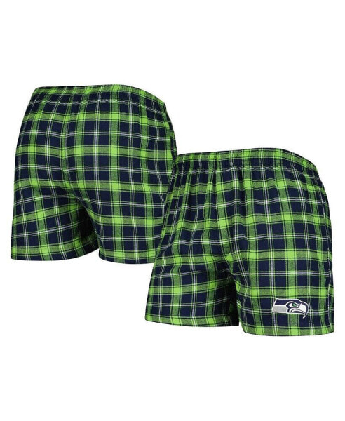 Men's College Navy and Neon Green Seattle Seahawks Ledger Flannel Boxers