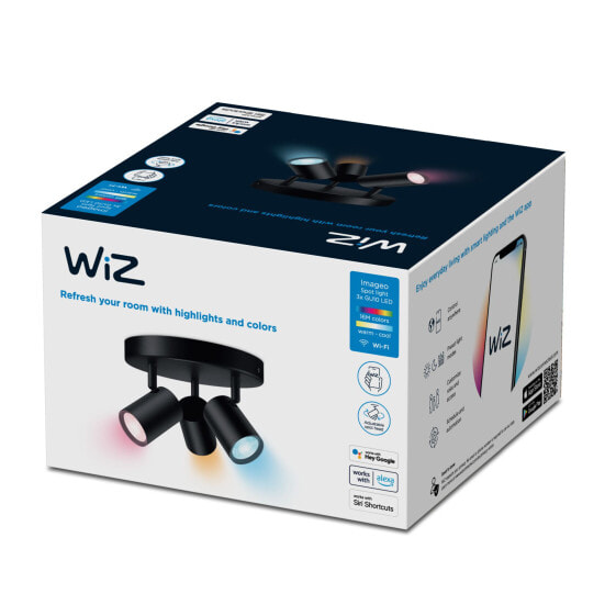WIZCONNECTED WiZ IMAGEO 3x adjustable spotlight Round Plate - Smart lighting spot - Black - LED - Non-changeable bulb(s) - 2200 K - 6500 K
