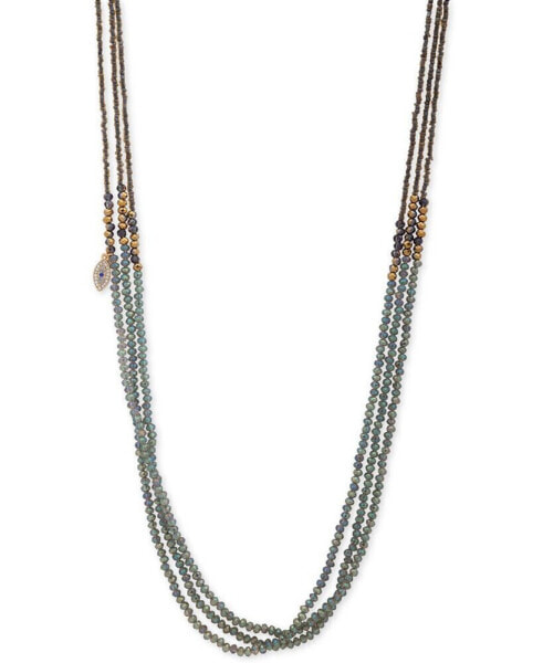 Gold-Tone Pavé Evil Eye Charm Beaded 36" Triple-Strand Necklace