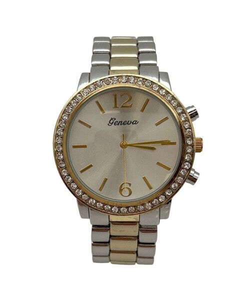 Two Tone Rhinestones Three Dial Bezel Women Metal Watch