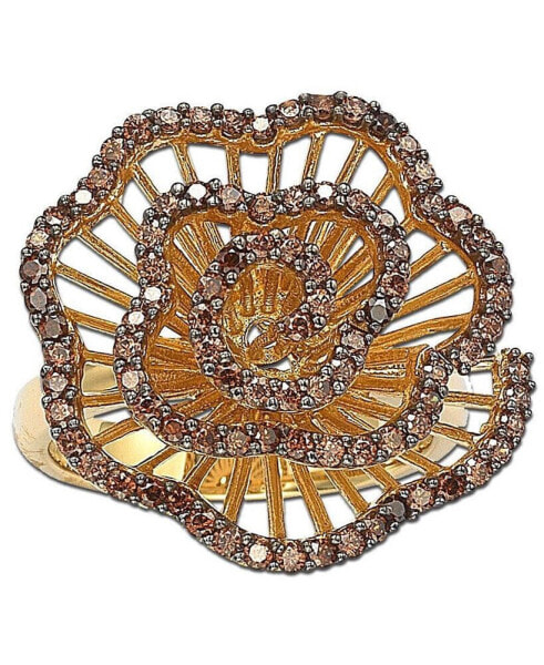 Suzy Levian Sterling Silver Cubic Zirconia Pave Brown Flower Ring