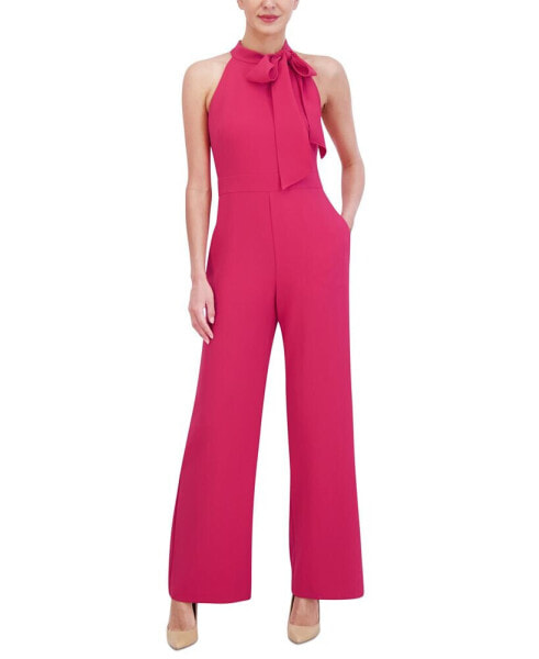 Women's Stretch-Crepe Tie-Neck Sleeveless Jumpsuit