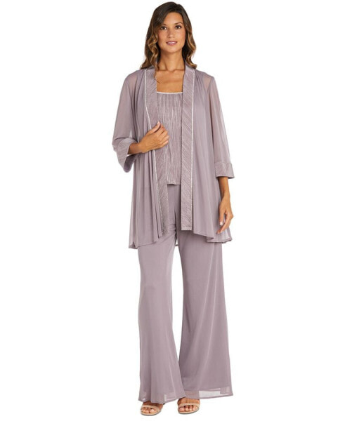 Women's 3-Pc. Pleated Glittered Jacket, Tank Top & Pant Set