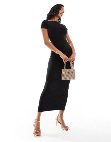 Kaiia exclusive slinky cap sleeve low back maxi dress in black