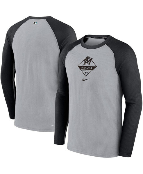 Men's Gray and Black Miami Marlins Game Authentic Collection Performance Raglan Long Sleeve T-shirt
