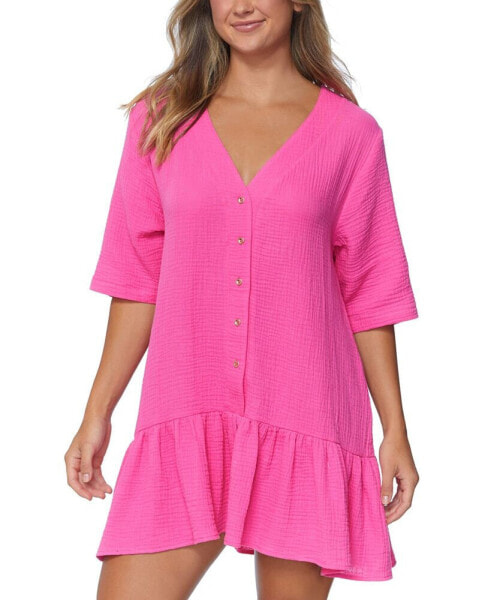 Juniors' Sol Cotton Button-Up Cover-Up Dress