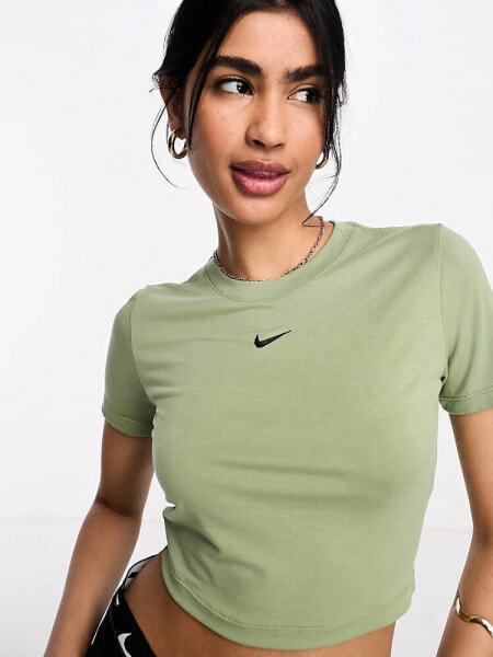 Nike mini swoosh slim crop t-shirt in oil green