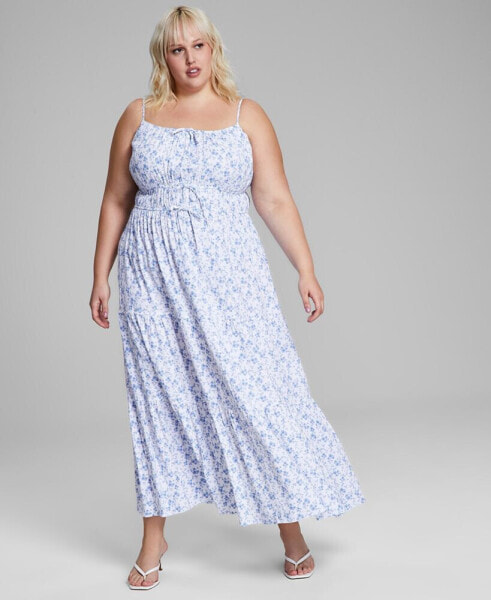 Trendy Plus Size Floral-Print Smocked Maxi Dress