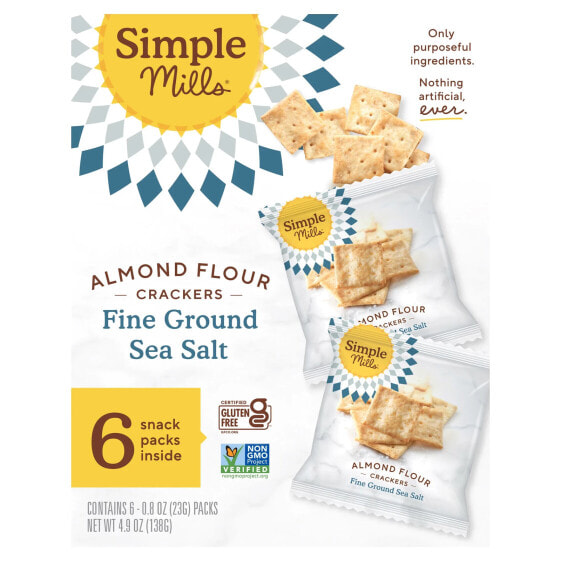 Almond Flour Crackers, Fine Ground Sea Salt, 6 Packs, 0.8 oz (23 g) Each