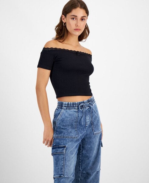 Juniors' Off-The-Shoulder Long-Sleeve Top