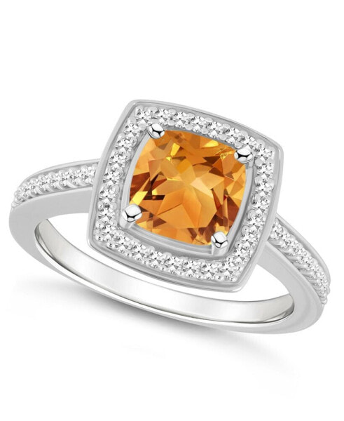 Citrine (1-1/2 ct. t.w.) and Diamond (1/4 ct. t.w.) Halo Ring in Sterling Silver