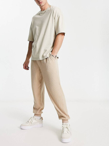 ASOS DESIGN oversized joggers in beige brushed rib texture