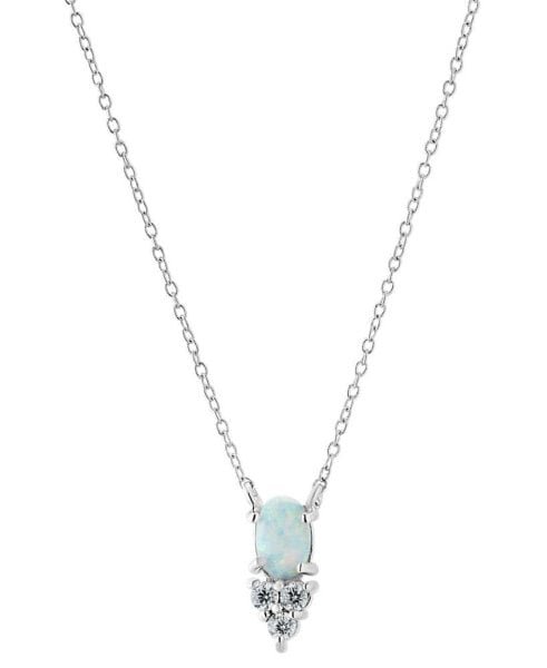 Simulated Opal (3/8 ct. t.w.) & Cubic Zirconia Pendant Necklace in Sterling Silver, 16" + 2" extender, Created for Macy's