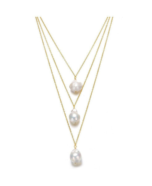 Sterling Silver 14K Gold Plated with Freshwater Pearl Layered Necklace