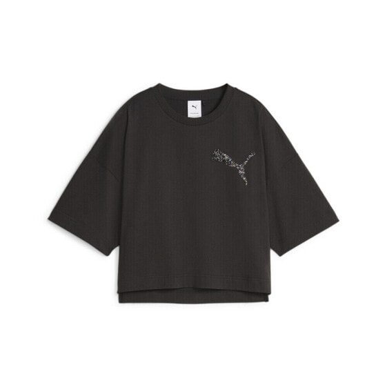 Puma Glitter Crew Neck Short Sleeve T-Shirt X Swarovski Womens Size XL Casual T