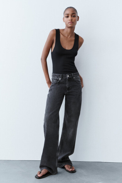 Trf wide-leg mid-rise full length jeans