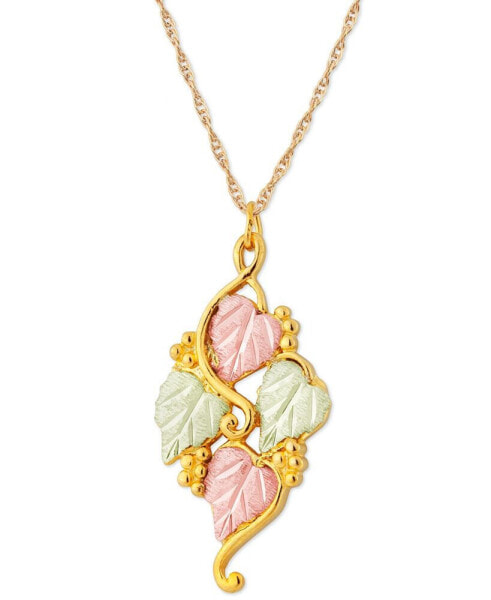 Black Hills Gold grape and Leaf Pendant in 10k Yellow Gold with 12k Rose and Green Gold
