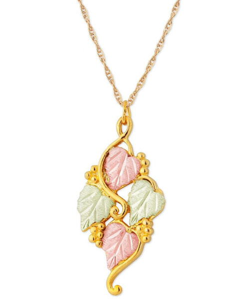 Grape and Leaf Pendant in 10k Yellow Gold with 12k Rose and Green Gold