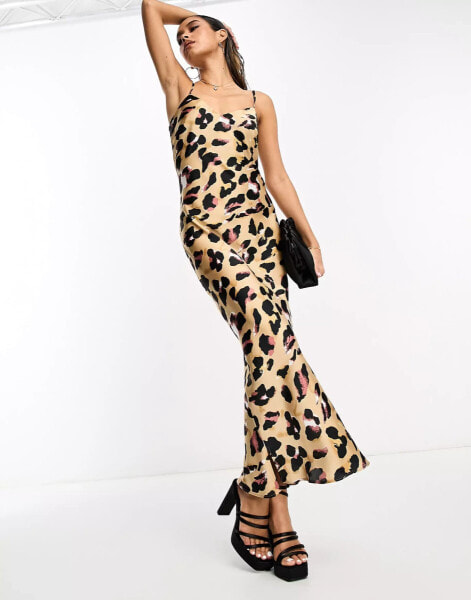 Never Fully Dressed slip midaxi dress in leopard print