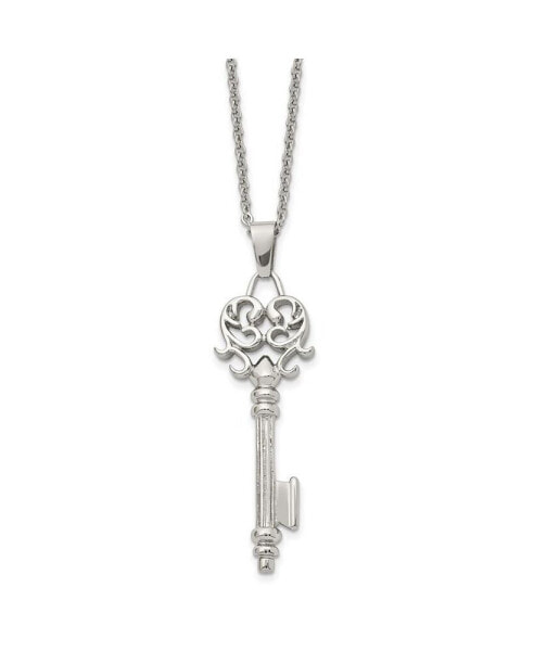 Chisel polished Heart Key Pendant on a Cable Chain Necklace