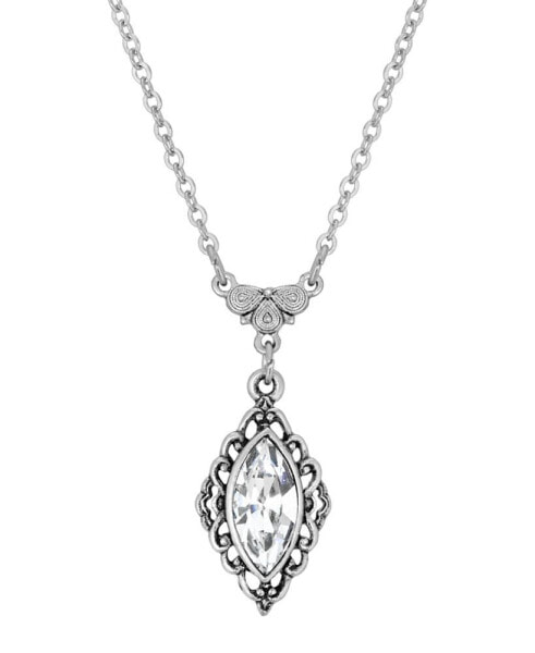 Silver-Tone Crystal Diamond Drop 16" Adjustable Necklace