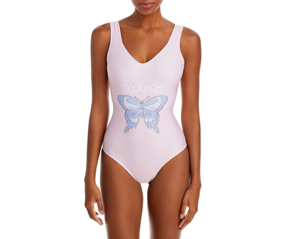 Ganni Women's Graphic Deep Cut One Piece Swimsuit, Light Lilac Size S 36