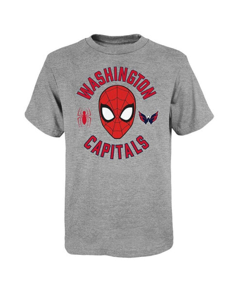 Big Boys Heather Gray Washington Capitals Mighty Spidey Marvel T-shirt