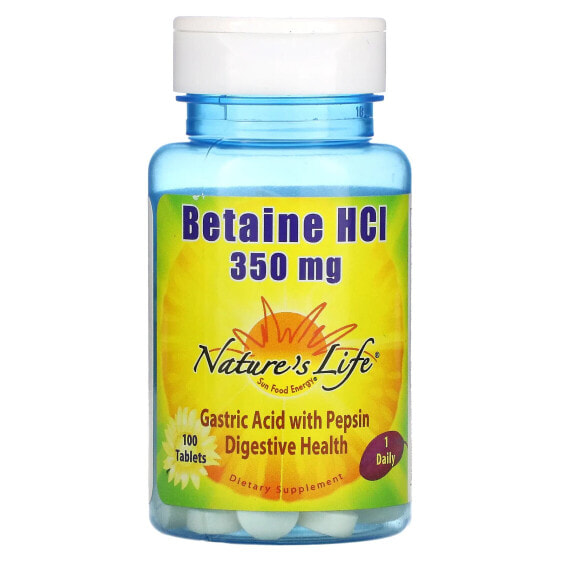 Nature's Life, бетаина гидрохлорид, 350 мг, 100 таблеток
