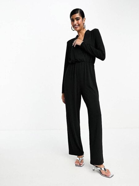 Selected Femme slinky tie waist jumpsuit in black