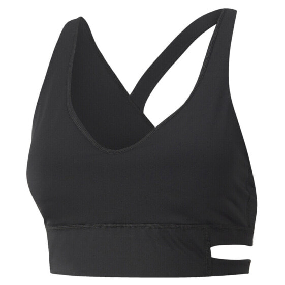 Puma Mid Impact Fashion Luxe Training Bra Womens Black Casual 52220501