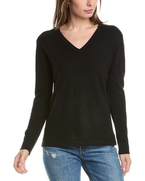 Forte Cashmere Coverstitch V-Neck Cashmere Sweater Women's