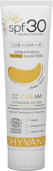 Sonnenschutz CC-Creme SPF30 - Dhyvana Raspberrry Oil & Hyaluronic Acid CC-Cream Amber Honey