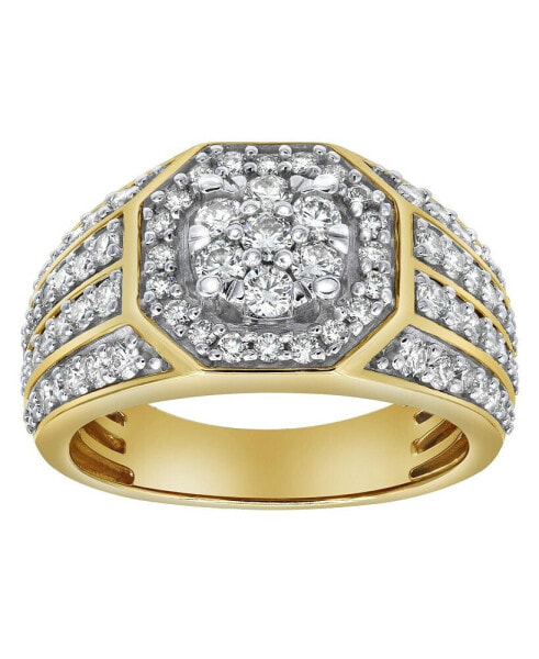 Hex Rose Natural Certified Diamond 1.74 cttw Round Cut 14k Yellow Gold Statement Ring for Men