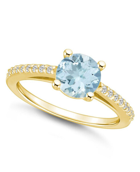 Aquamarine (1-1/4 ct. t.w.) and Diamond (1/6 ct. t.w.) Ring in 14K Yellow Gold