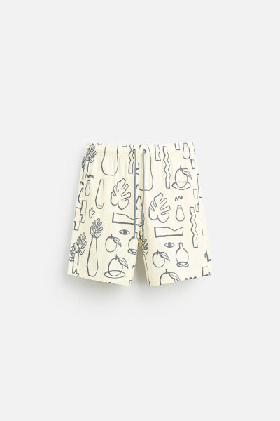 LONG SWIMMING TRUNKS WITH OBJECT PRINT