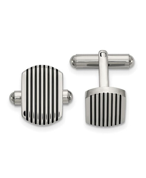 Stainless Steel Polished Black IP-plated Striped Cufflinks
