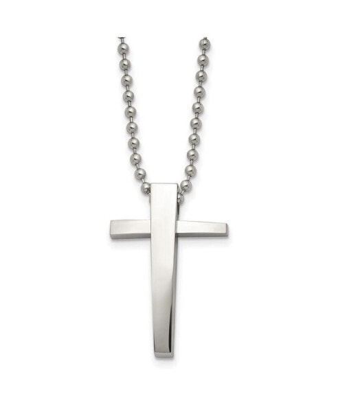 Stainless Steel Polished Cross Pendant on a Ball Chain Necklace